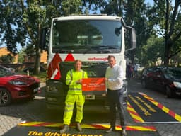 Matt from Marlborough Highways supporting National Lorry week at a road safety event for year 6 students organised by the borough of Greenwhich. 